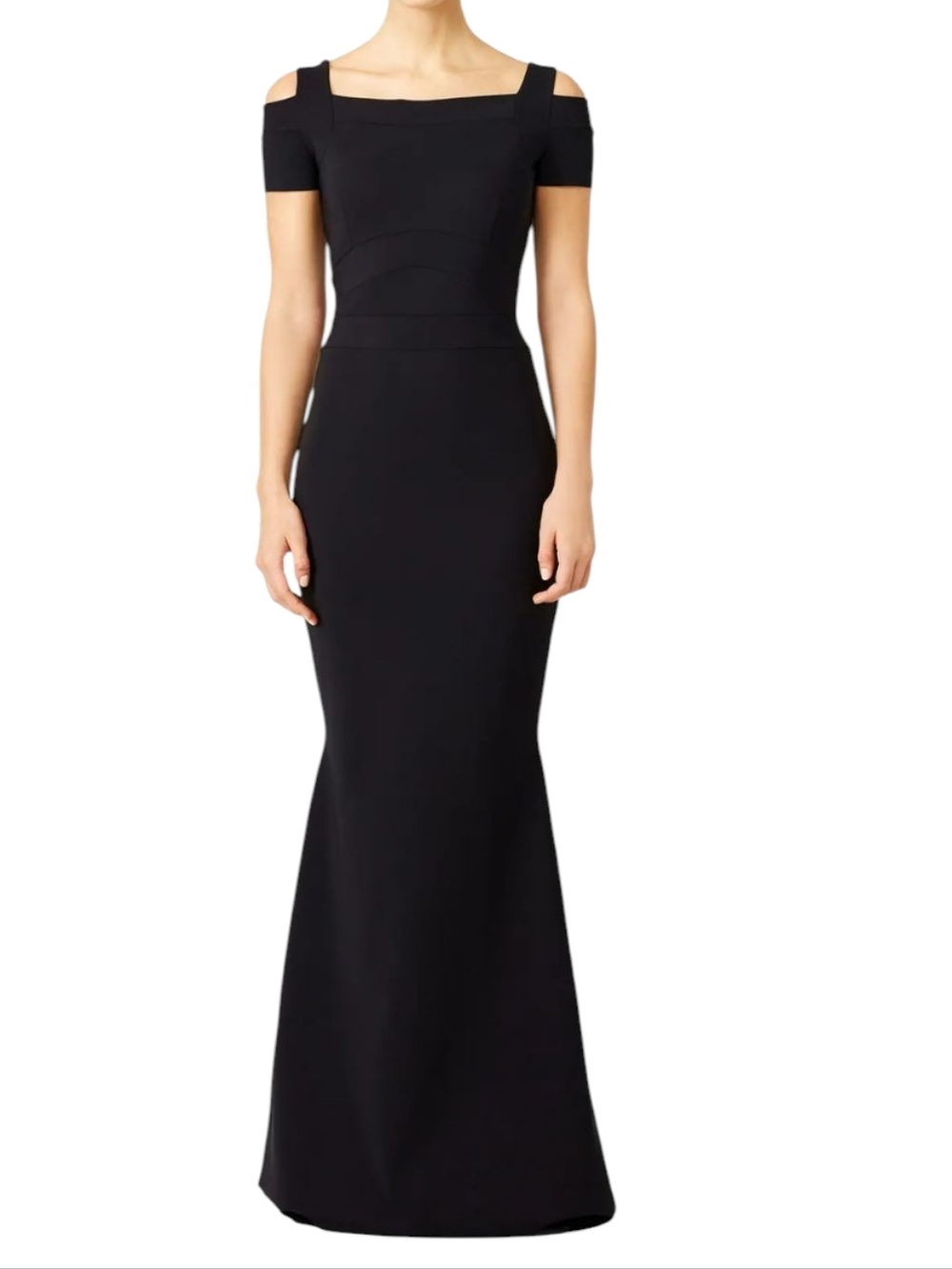 Chiara Boni La Petite Robe Jenna Black Off Shoulder Ponte Knit Stretch Maxi Dres